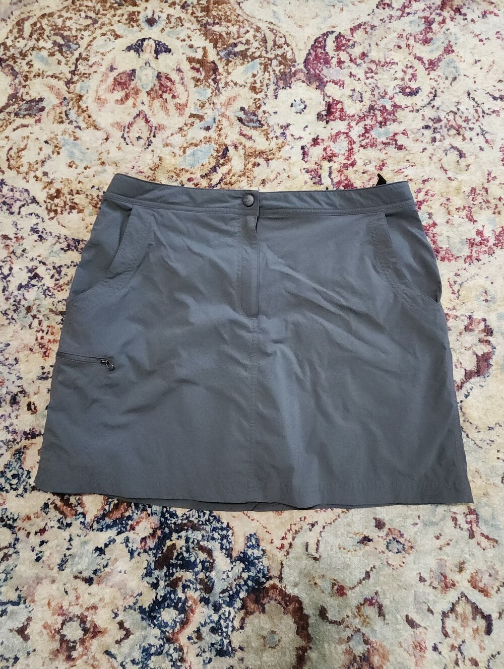 L.L. Bean Comfort Trail Skort Grey Adjustable Waist Zip Pockets Size 14